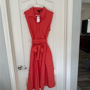 Banana Republic Coral Midi Dress with Tie